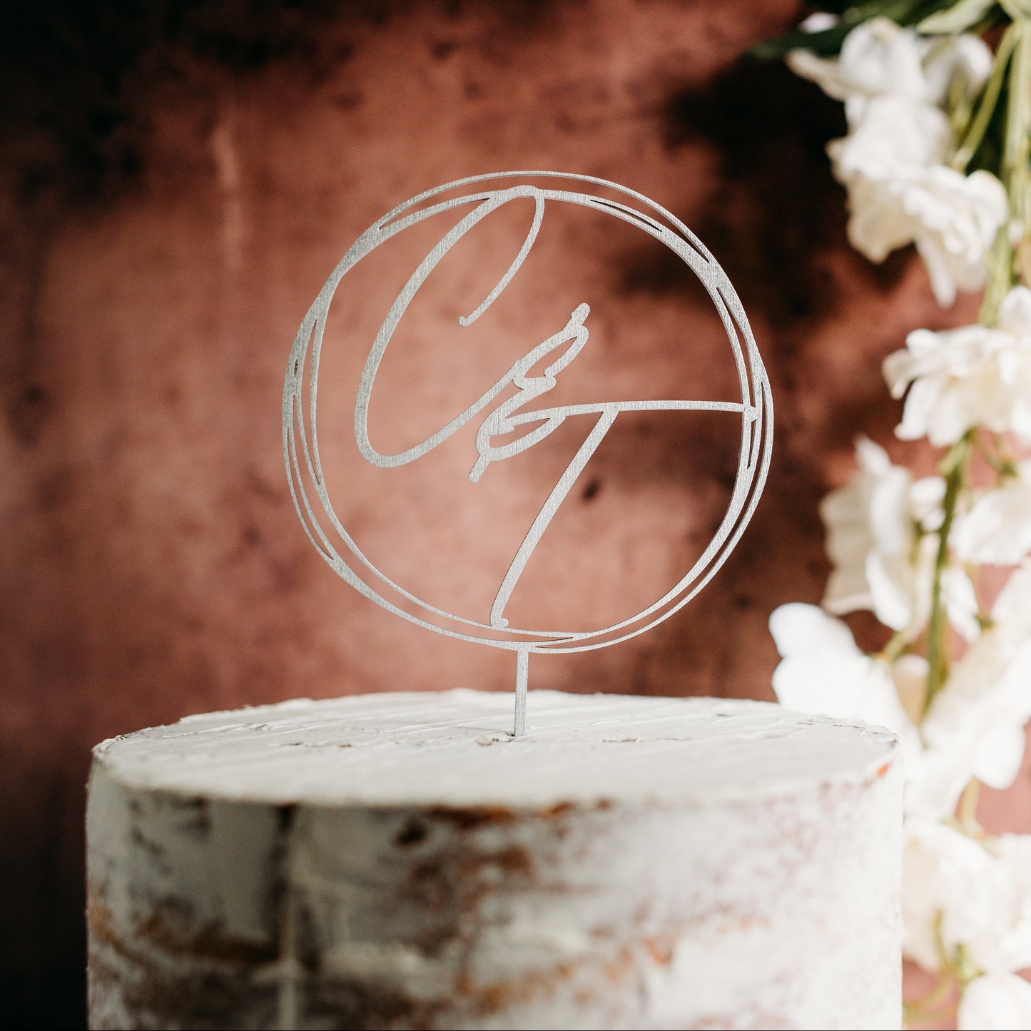 Monogram initials circle silver wooden acrylic wedding cake topper custom cake toppers wedding personalized acrylic cake modern last name decor minimalist cake topper custom rustic rustic wedding caketopper personalized topper name topper candy bar