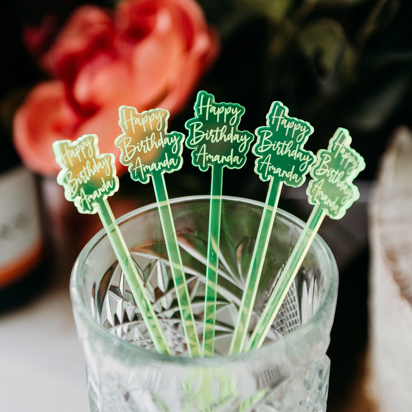 offset happy birthday name neon green acrylic engraved drink stirrers custom wedding drink stirrers personalized acrylic cocktail stir sticks custom drink charm bespoke event swizzle sticks drink topper birthday party last name date celebration
