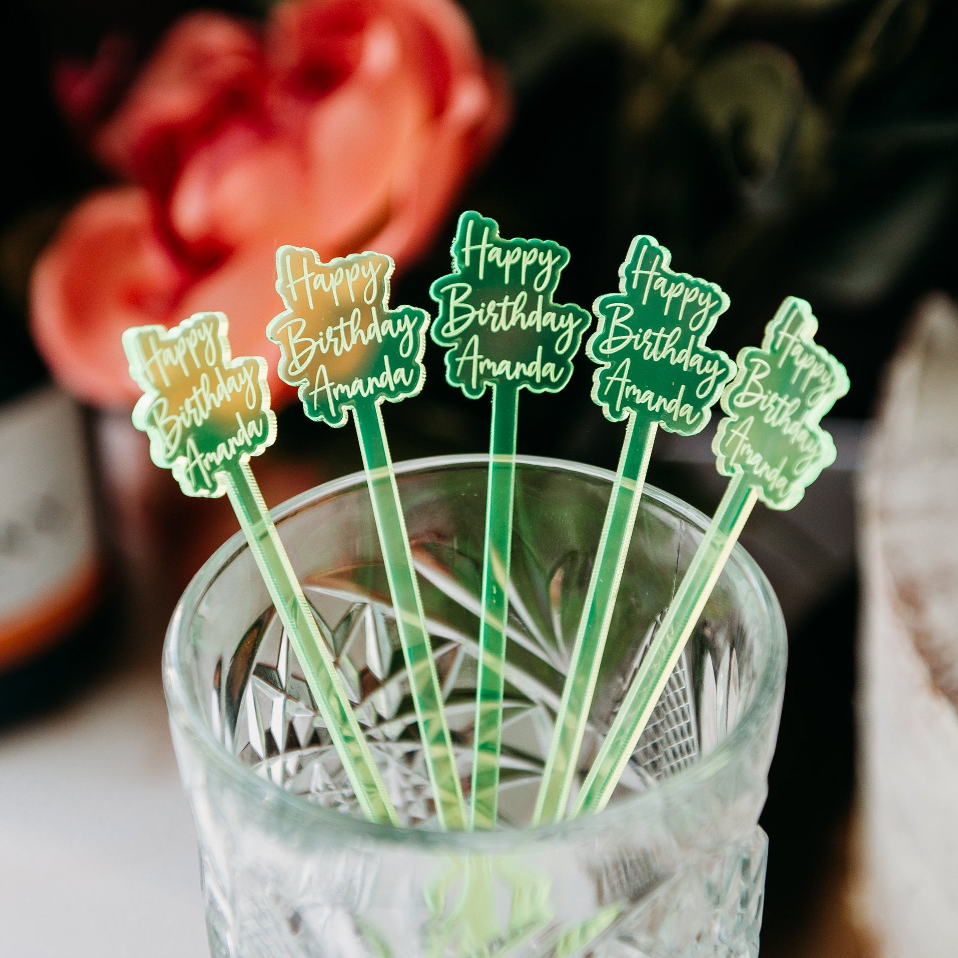 offset happy birthday name neon green acrylic engraved drink stirrers custom wedding drink stirrers personalized acrylic cocktail stir sticks custom drink charm bespoke event swizzle sticks drink topper birthday party last name date celebration